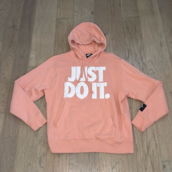 Nike Pink Quartz/ White Hoodie with 'Just Do It' Slogan Size Medium - Picture 1 of 10